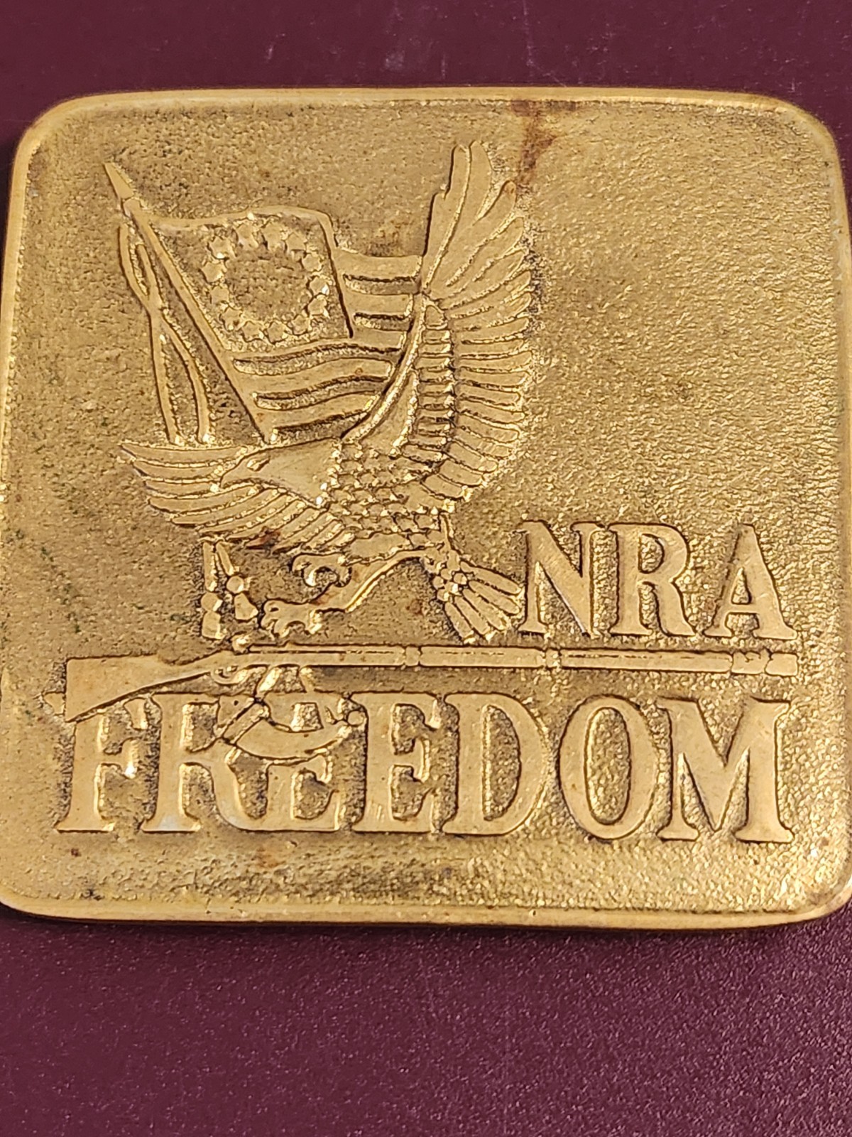 NRA National Rifle Association Freedom Flag 3&Prime; Bicentennial Belt Buckle Vintage