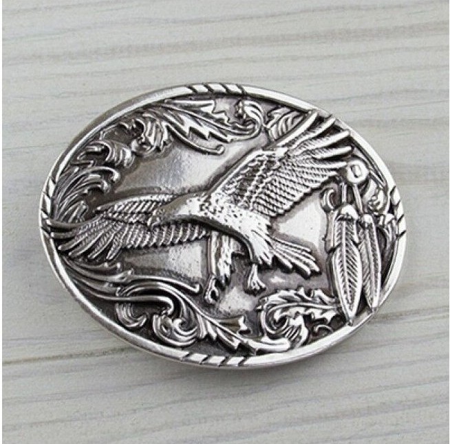 Antique Brass Oval Eagle Belt Buckle With Distinctive Heritage Symbol