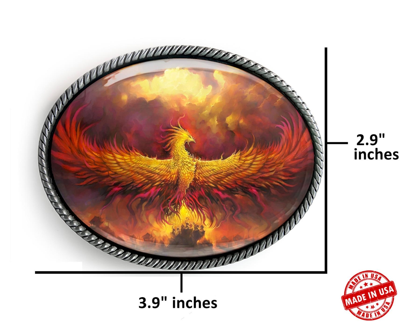Phoenix Rising Belt Buckle – Strength Courage Handmade Silver Oval Buckle – 632