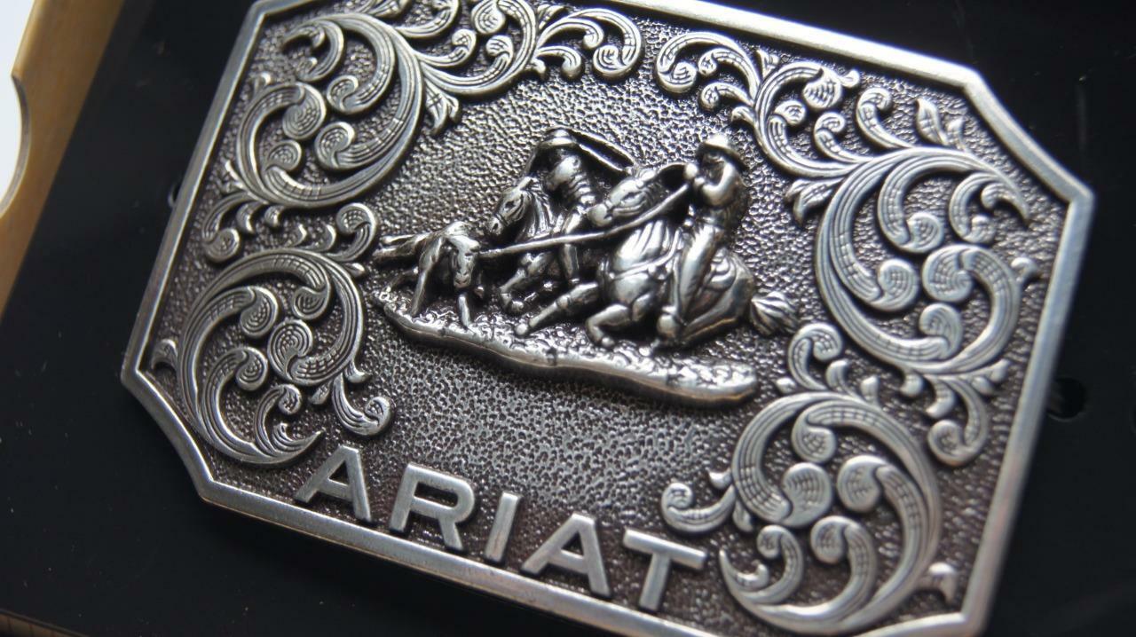 Ariat Western Belt Buckle Filigree Logo Team Roper Silver A37011