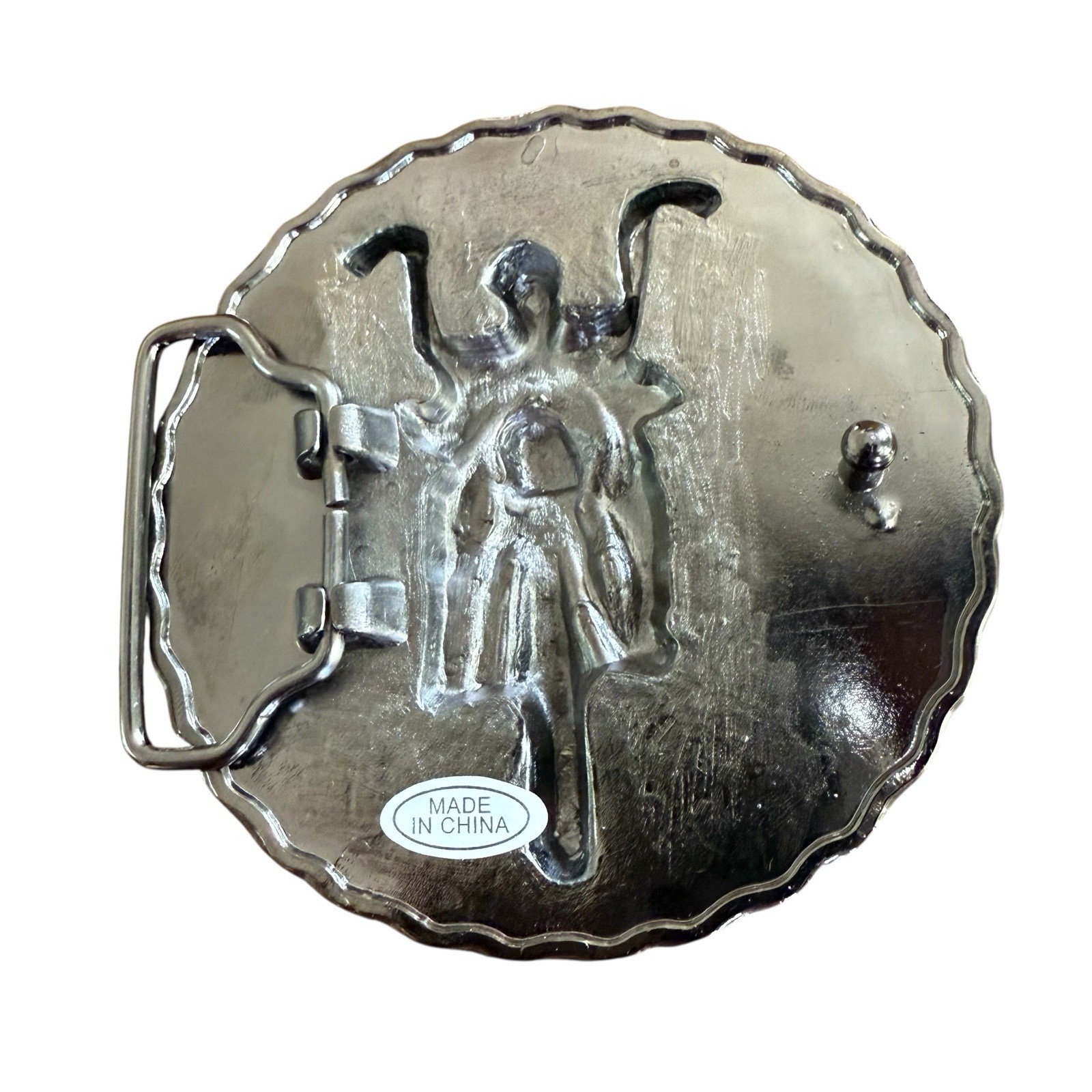 Y2K Biker Motorcycle Belt Buckle Red and Silver Round Maximalism Edgy Grungy