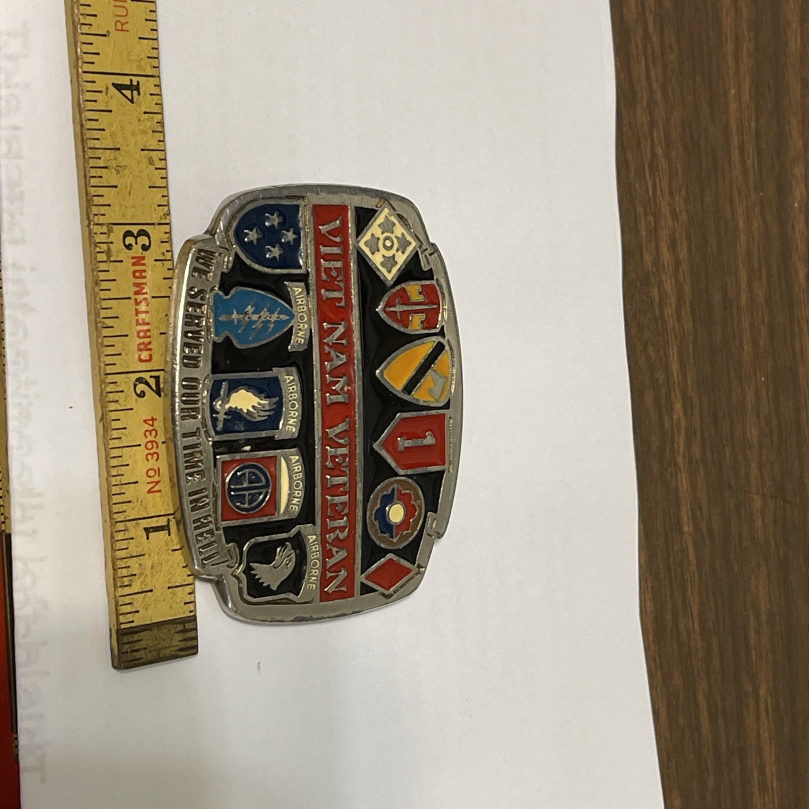 US Airborne Vietnam War Veteran Belt Buckle Made USA We Served Our Time In Hell