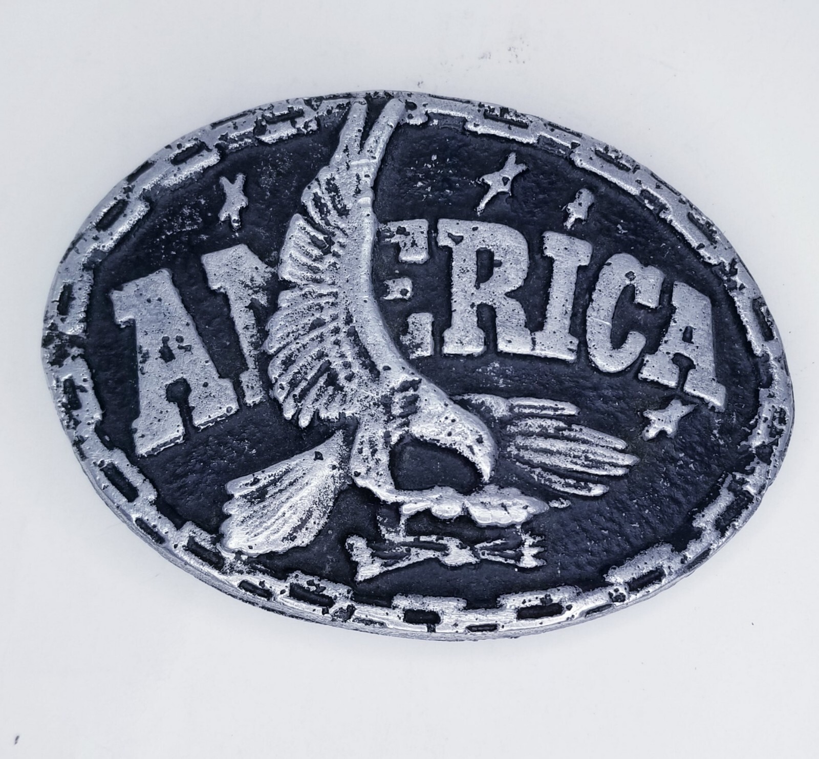 America Belt Buckle Bald Eagle Metal Gray Patriotic Western 3 1/2&Prime; X 2 1/2&Prime;