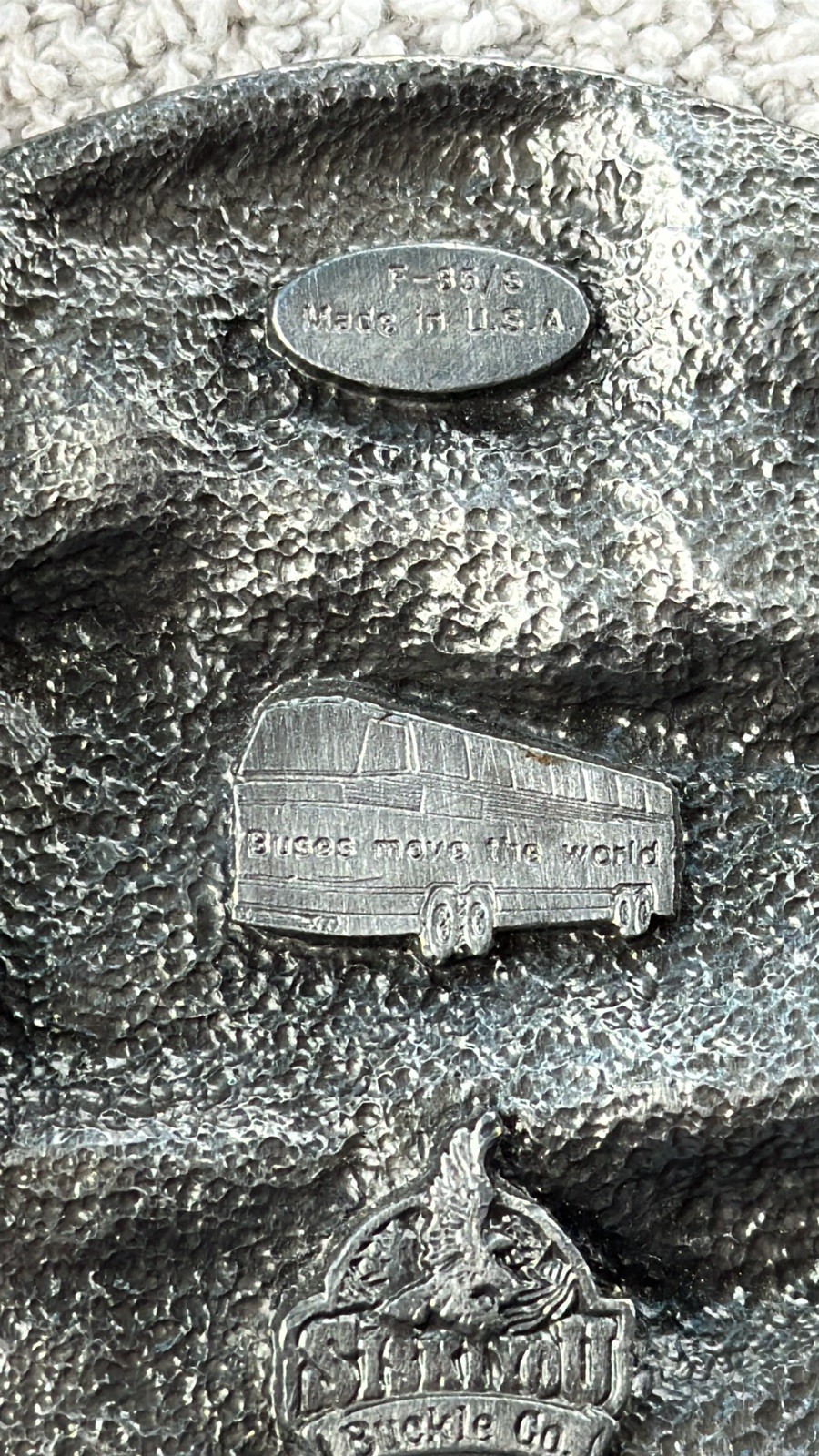 Vintage GREYHOUND belt buckle BUS heavy pewter WESTERN cowboy driver USA 1989