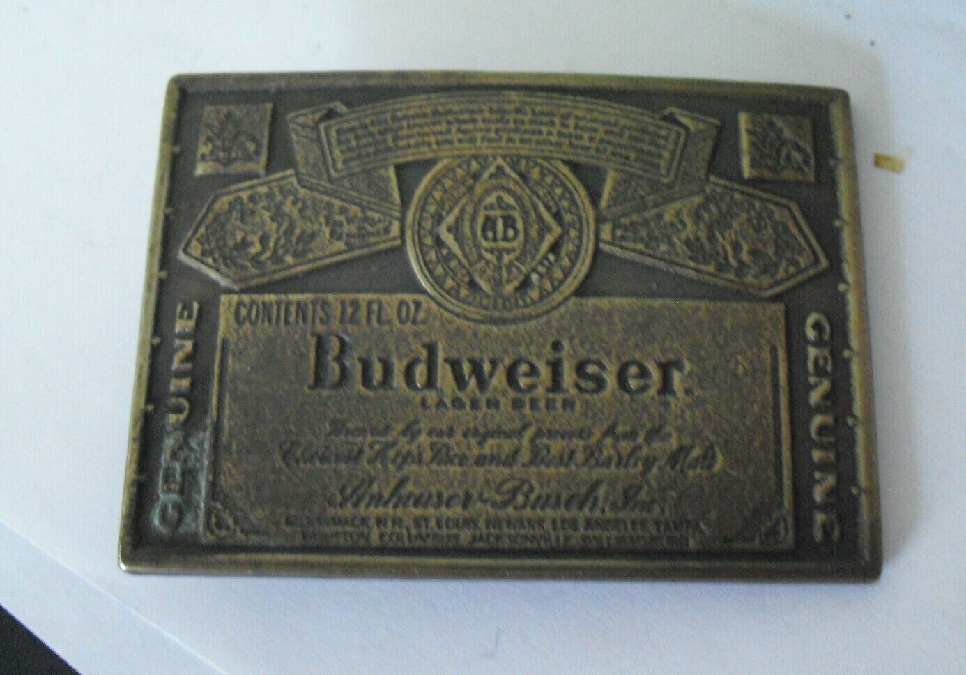 Vintage Brass Budweiser Beer Belt Buckle 3 3/8&Prime; Wide