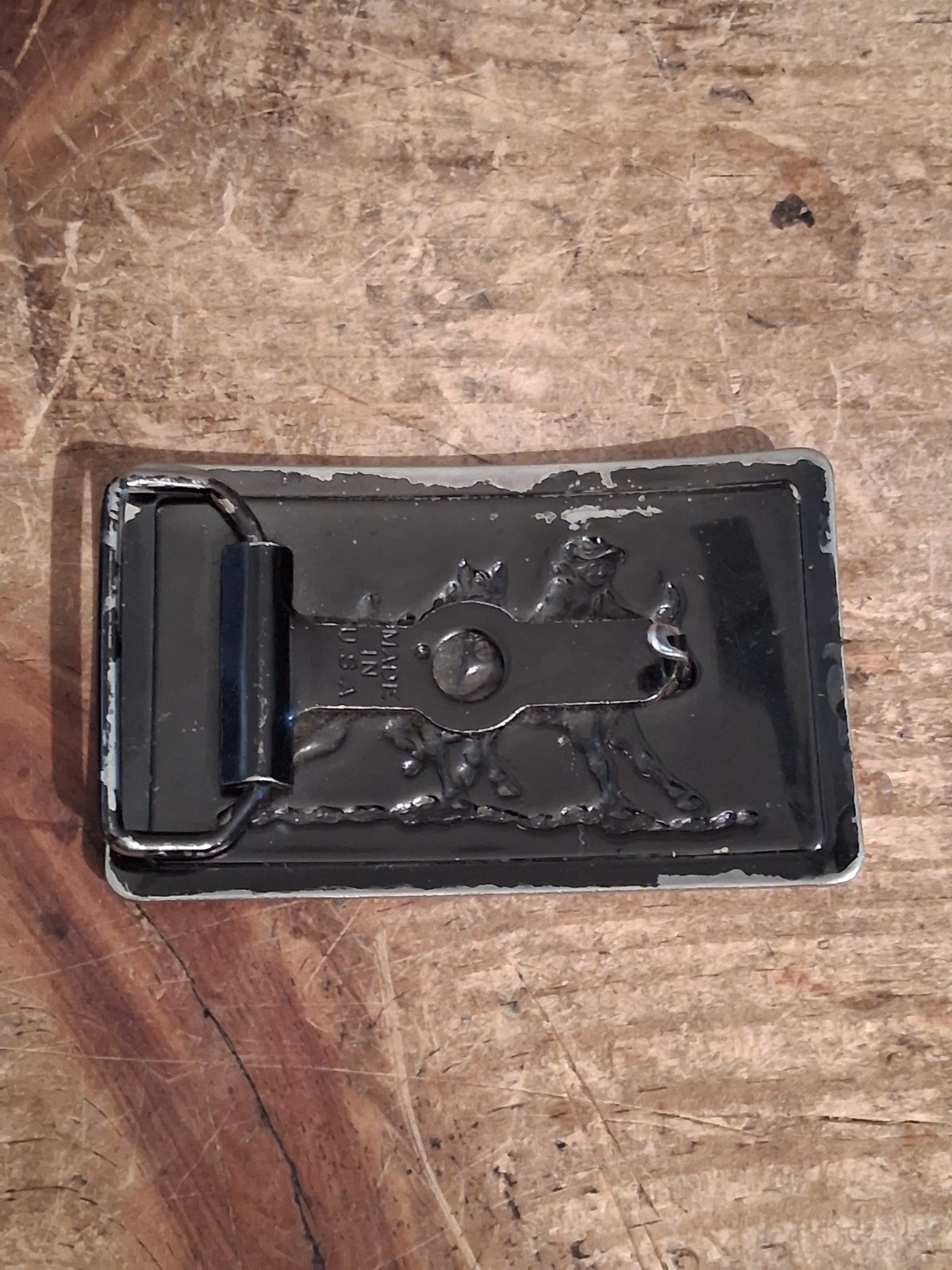 Vintage Belt Buckle Western Steer Wrestling Cowboy Rodeo Pressed 70s
