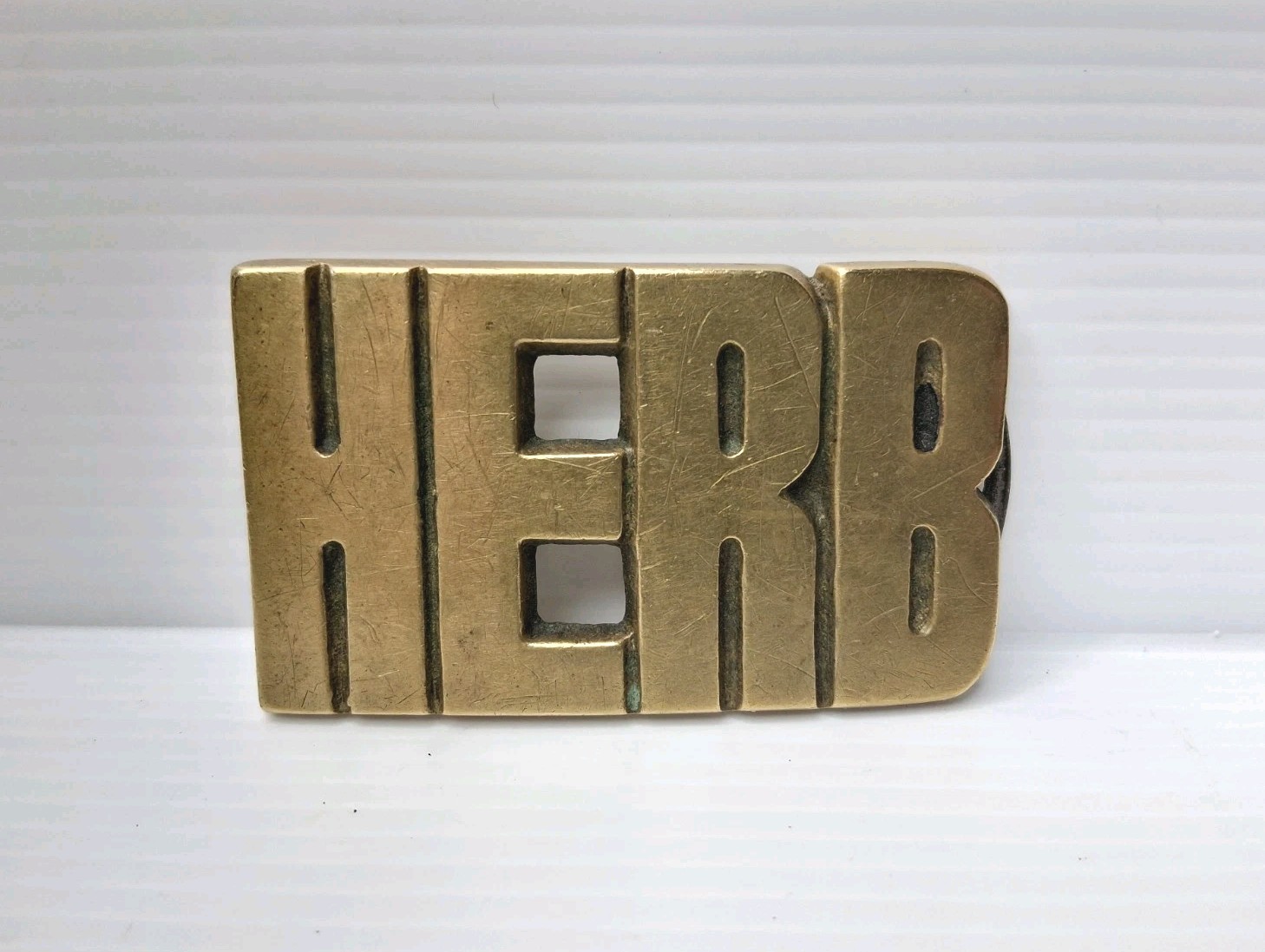 Vintage Brass Belt Buckle HERB 1978 Name Plate Herb