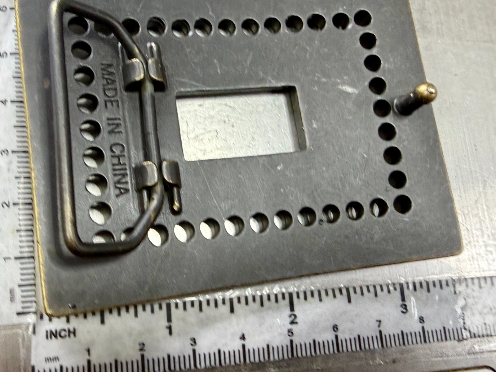 Rectangular Openwork Unique Hole Border Outlined Retro Brass Tone Belt Buckle