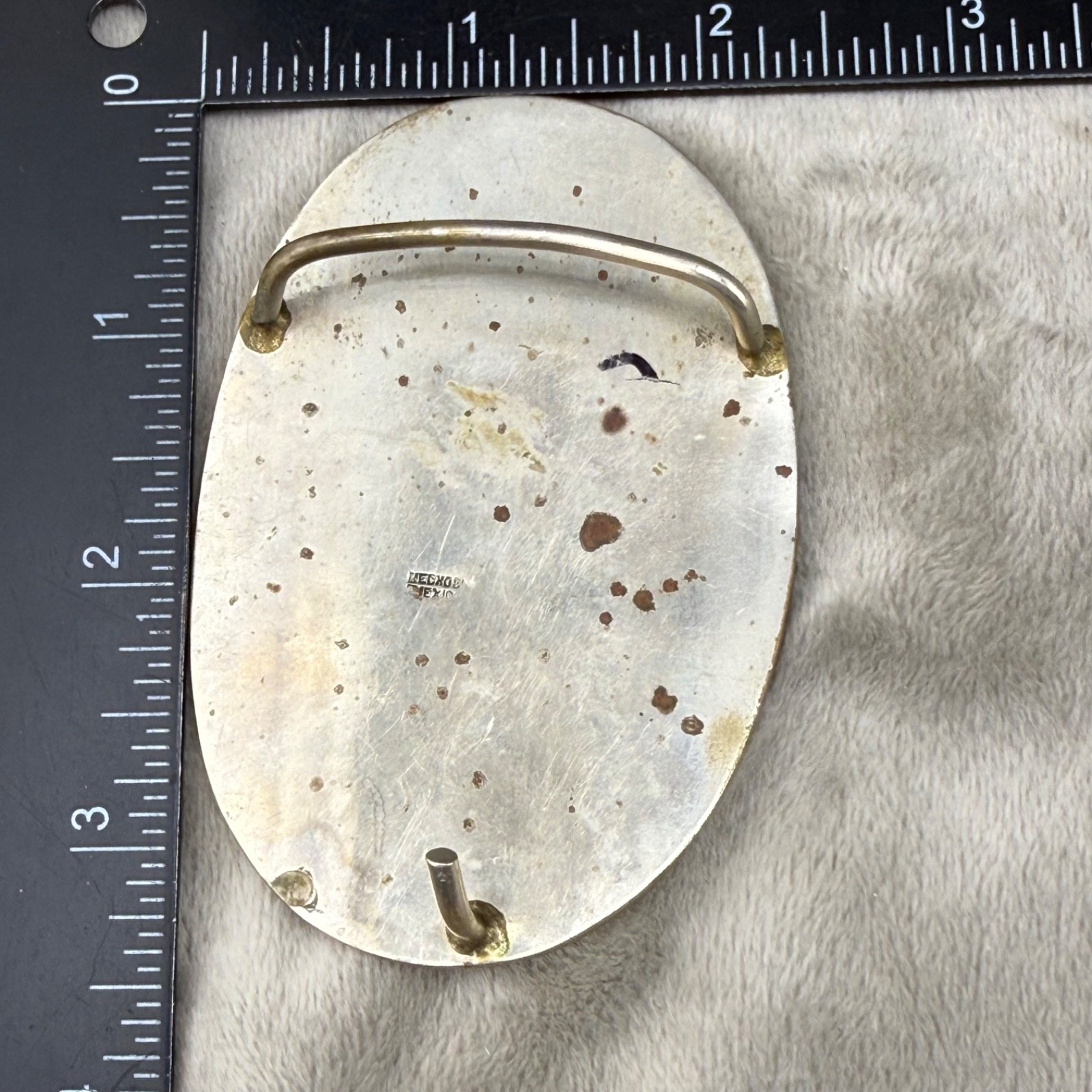 Vintage Alpaca Belt Buckle Abalone Inlay Silver Tone