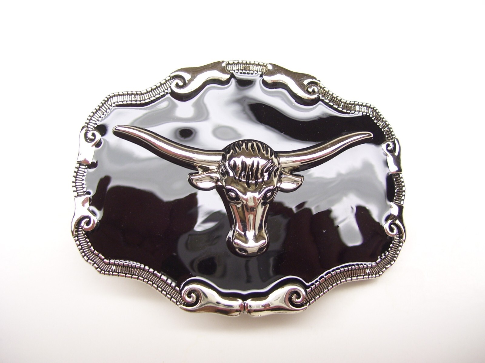 Belt Buckle Bull Steer Cowboy Western Rodeo 3.5&Prime; x 2.5&Prime; for 1.5&Prime; Belt Black
