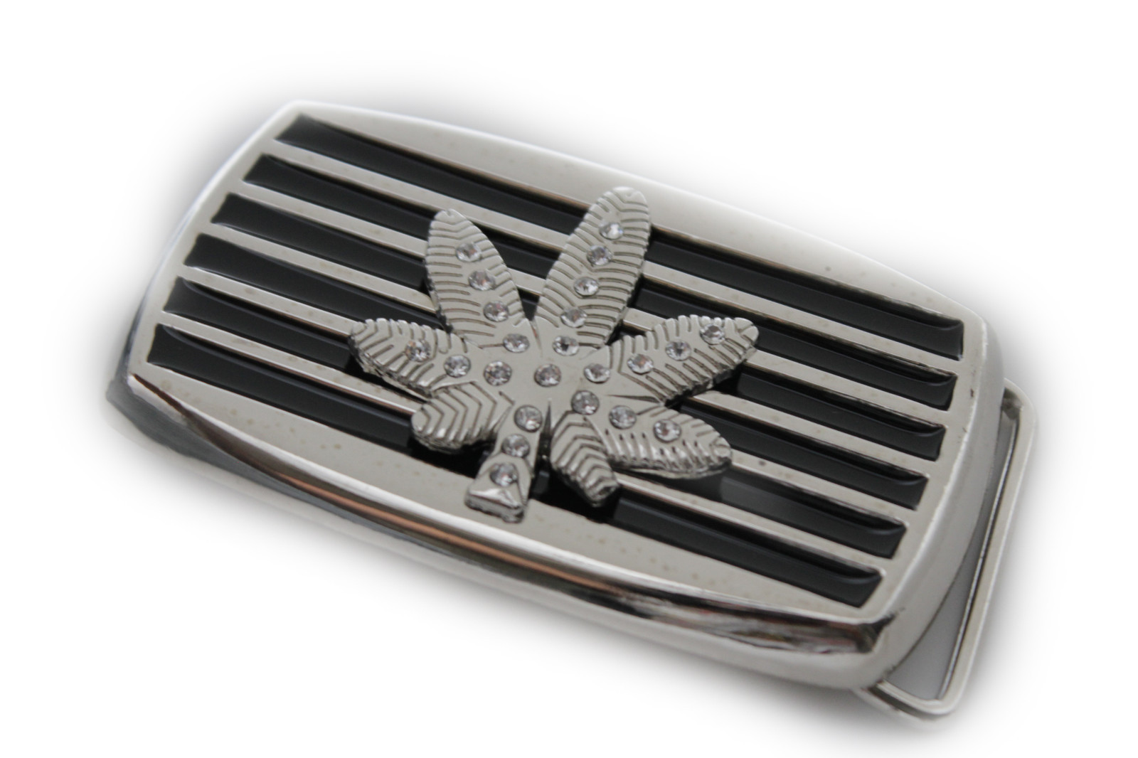 Men Women Silver Black Metal Belt Buckle Large Marijuana Leaf Plant Streetwear