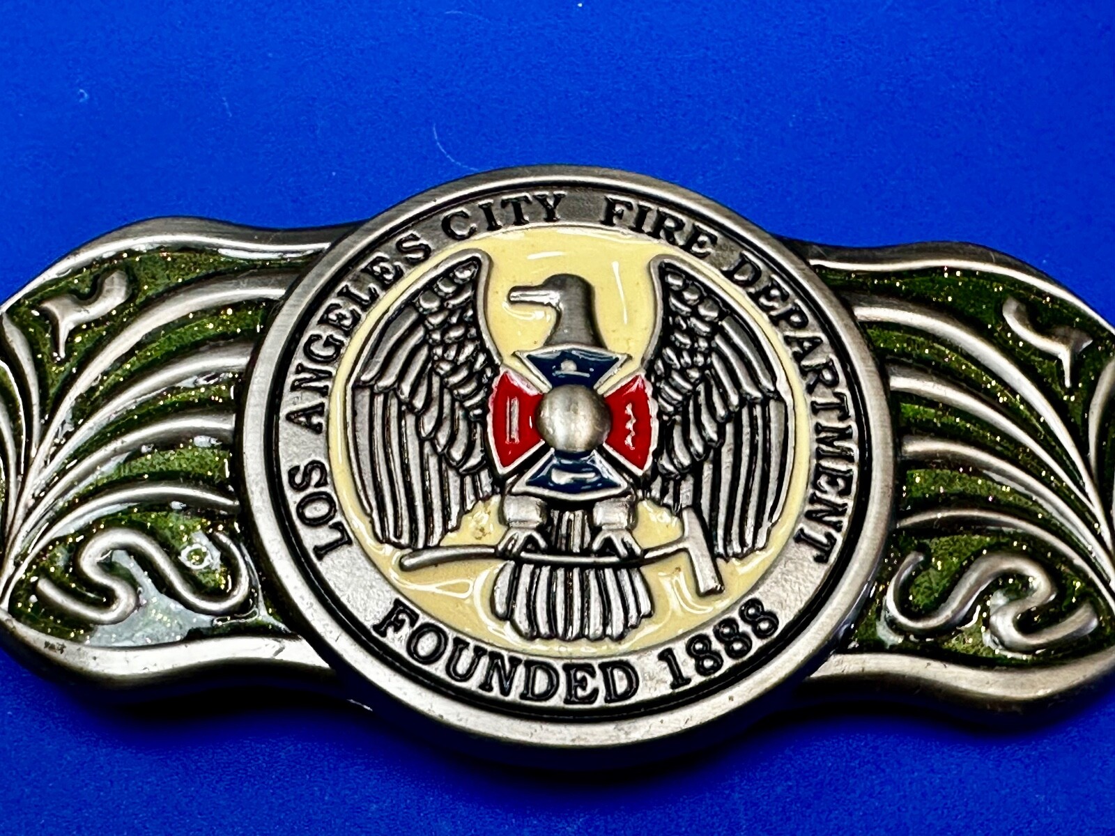 LA Los Angeles Fire Department 1888 Silver TFJ LARGE 6&Prime; Wide Belt Buckle