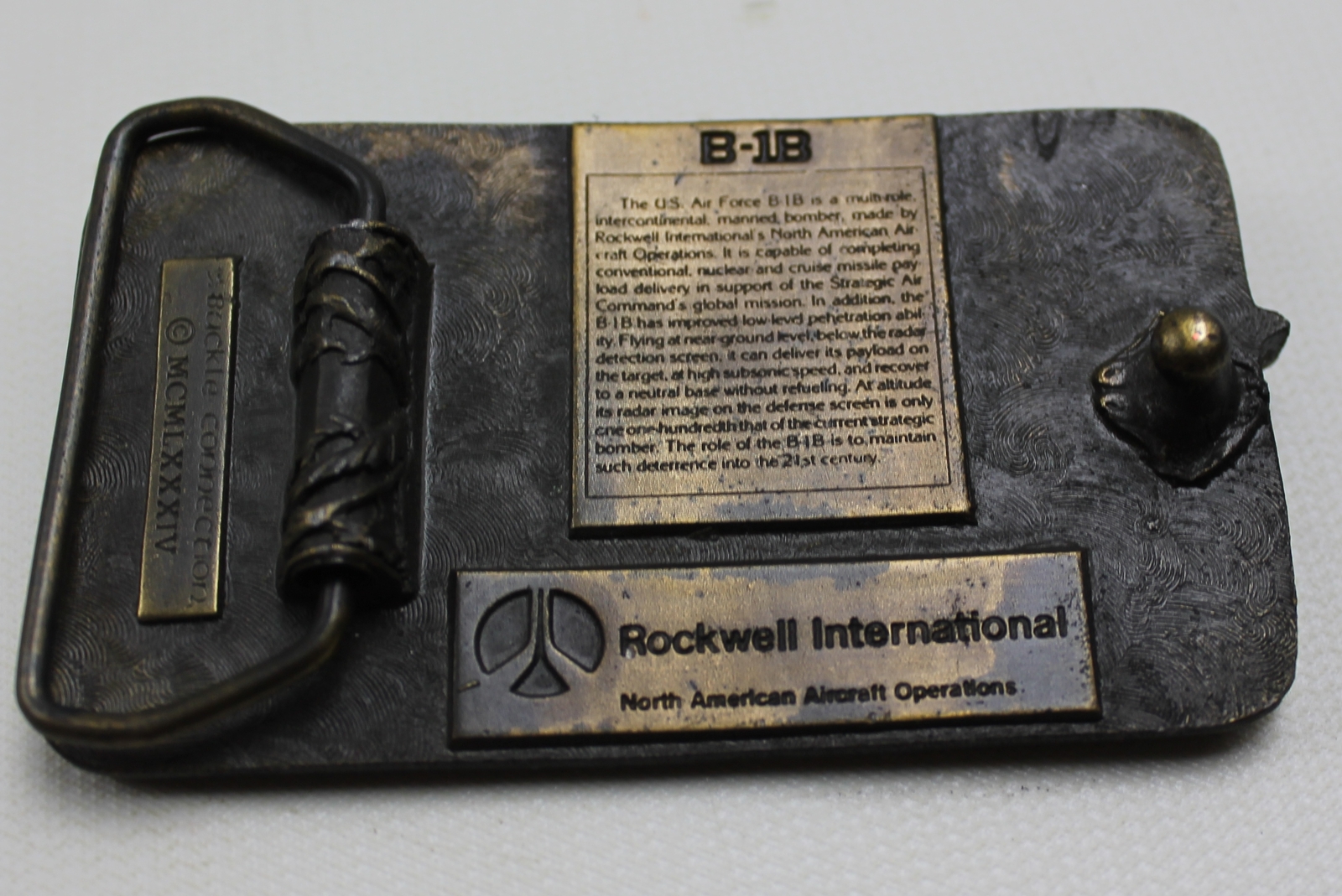 Brass B-1B Bomber USAF Rockwell International Belt Buckle