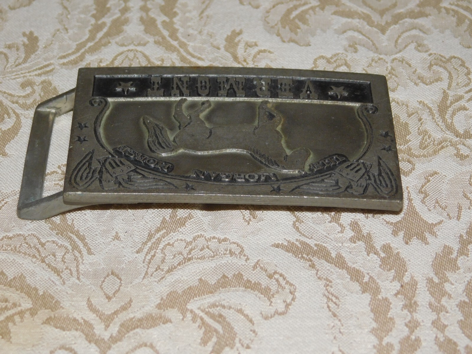 VINTAGE 3 1/2&Prime; WIDE VERMONT THE MORGAN HORSE PEWTER BELT BUCKLE