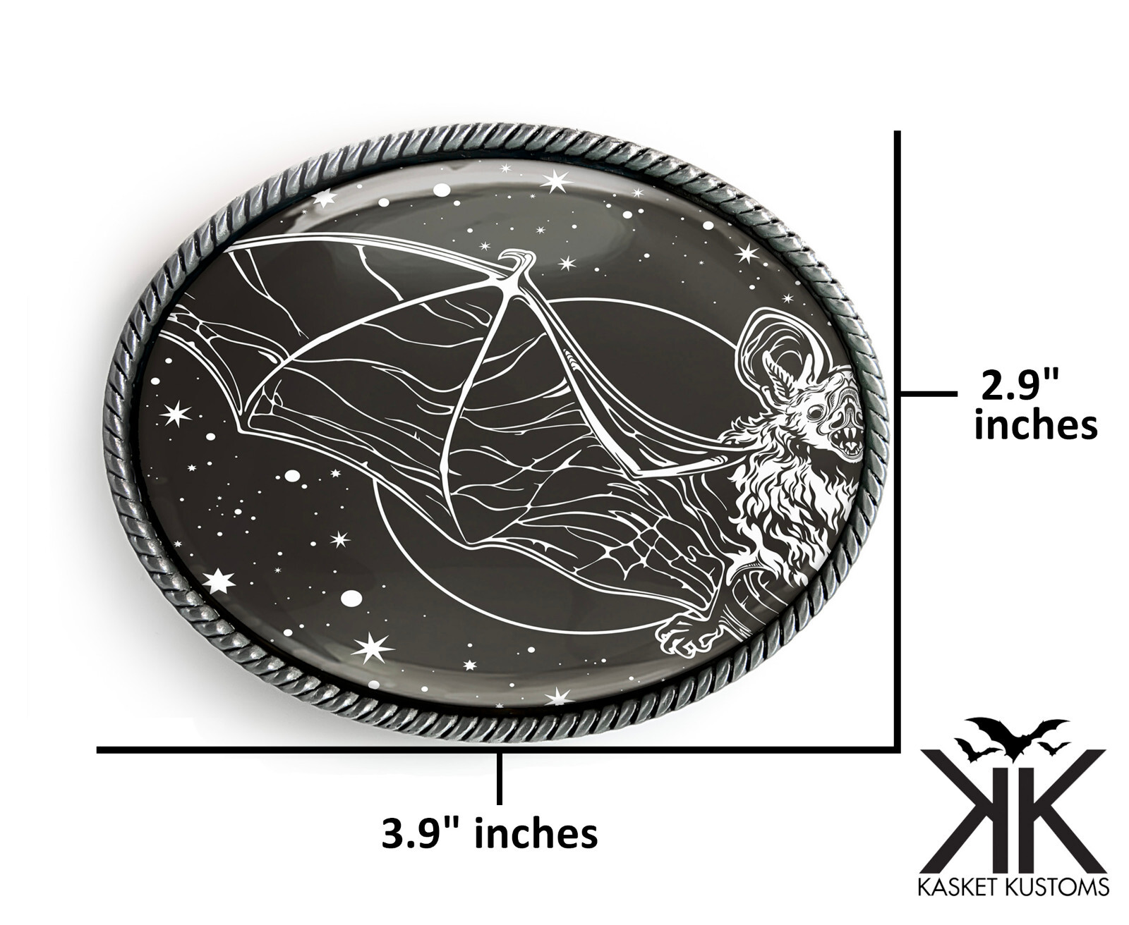 Bat Belt Buckle – Gothic Illustration Halloween Handmade Artisan Buckle – 819
