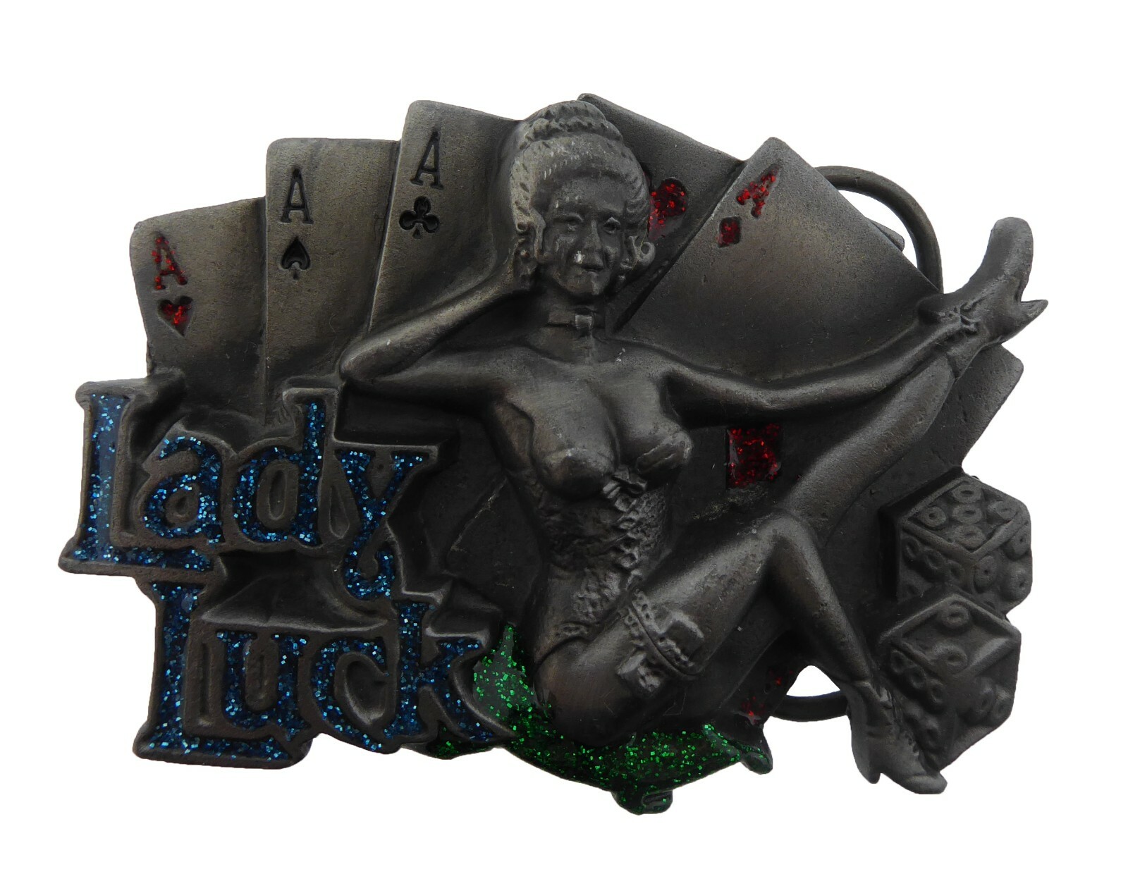Lady Luck Gamble Poker Playing Cards Las Vegas Casino Belt Buckle Dice Bling Out