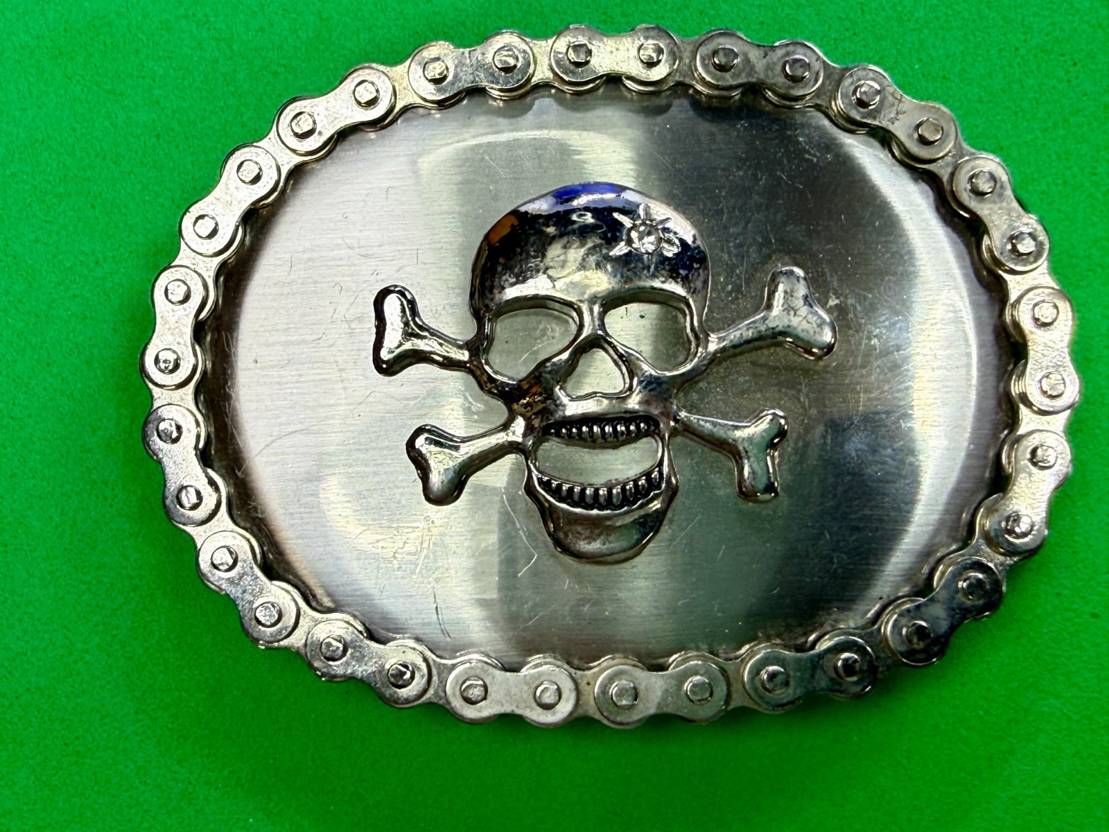 Skull Head Crossbones Motorcycle Chain Border Biker Gothic Punk Vibe Belt Buckle