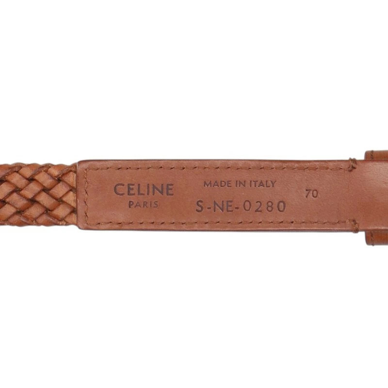 CELINE Size: 70 Braided mesh leather belt brown gold 803062 OM10