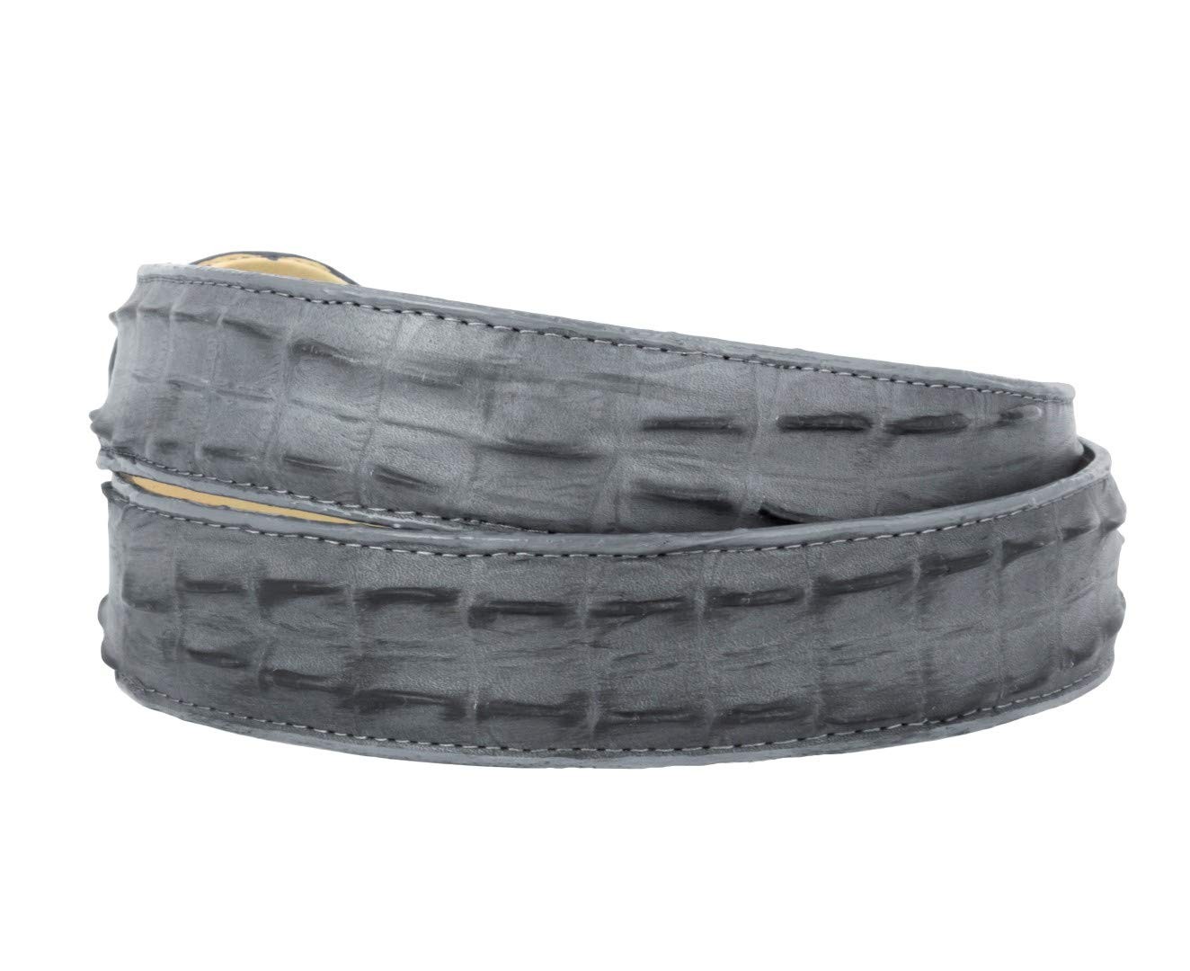 El Presidente Mens Gray Cowboy Belt Crocodile Tail Print Leather 32,