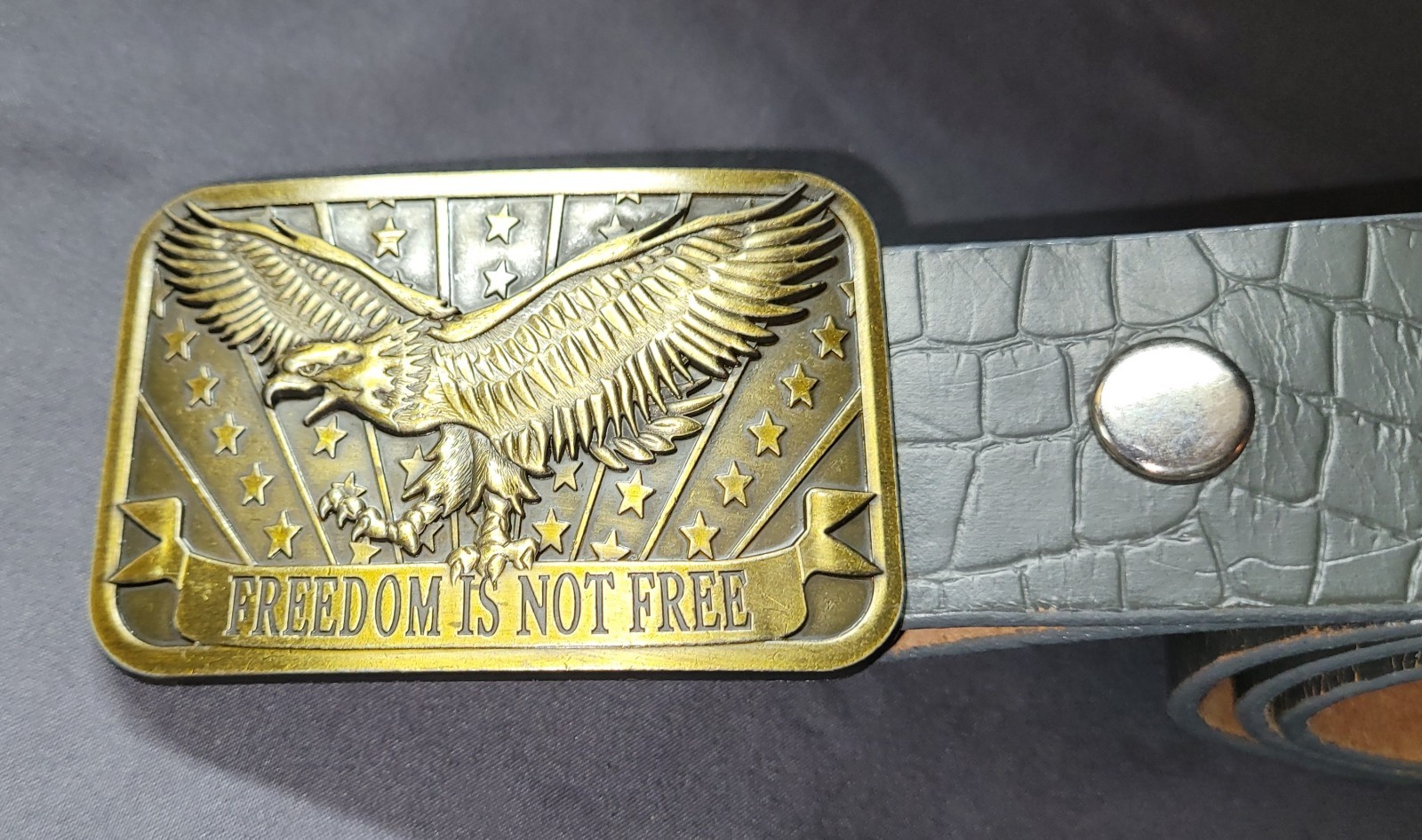 Freedom Isn’t Free Grey Gray Belt With Buckle 2014 Sponsor Eagle Patriotic Nice