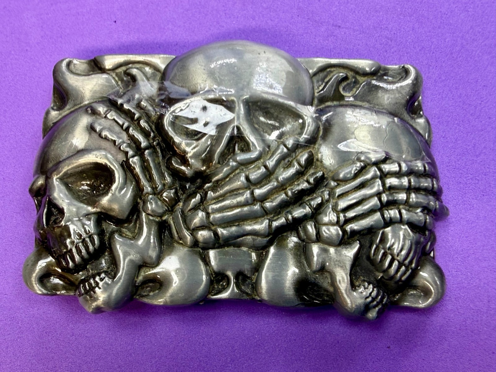 Three-skull Hear No Evil See No Evil Speak No Evil Gothic Punk Belt Buckle