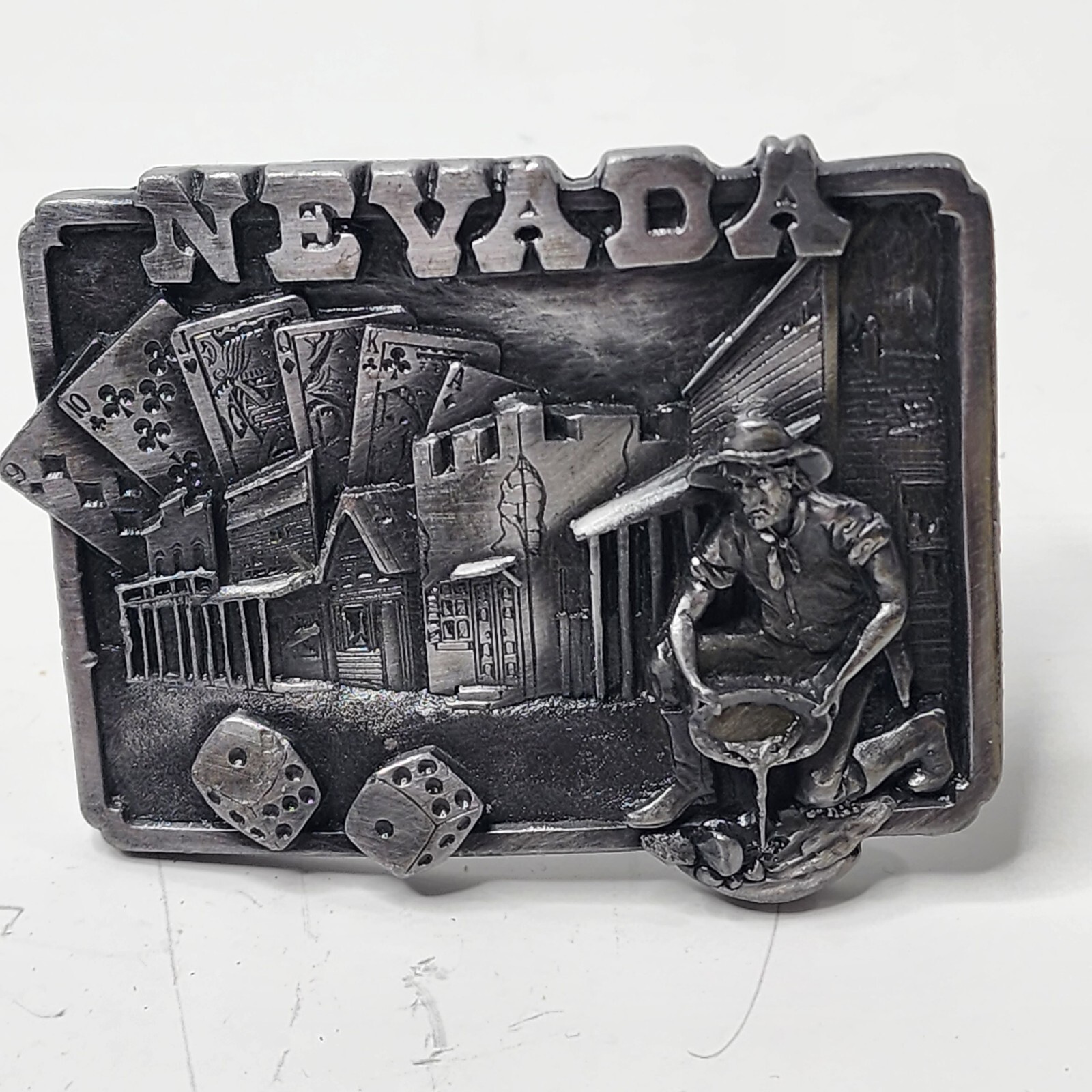 Nevada State Belt Buckle, 3D Image, Heavy, Gold Miner Casino, Signed 1982 H-20