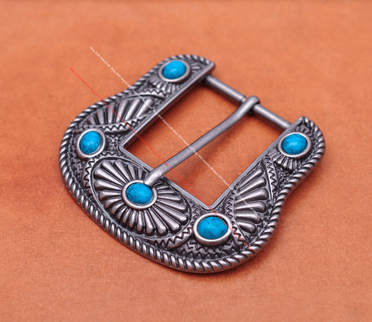 Vintage Silver Southeast FLOWER TURQUOISE WESTERN LEATHER BELT BUCKLE FIT 40MM