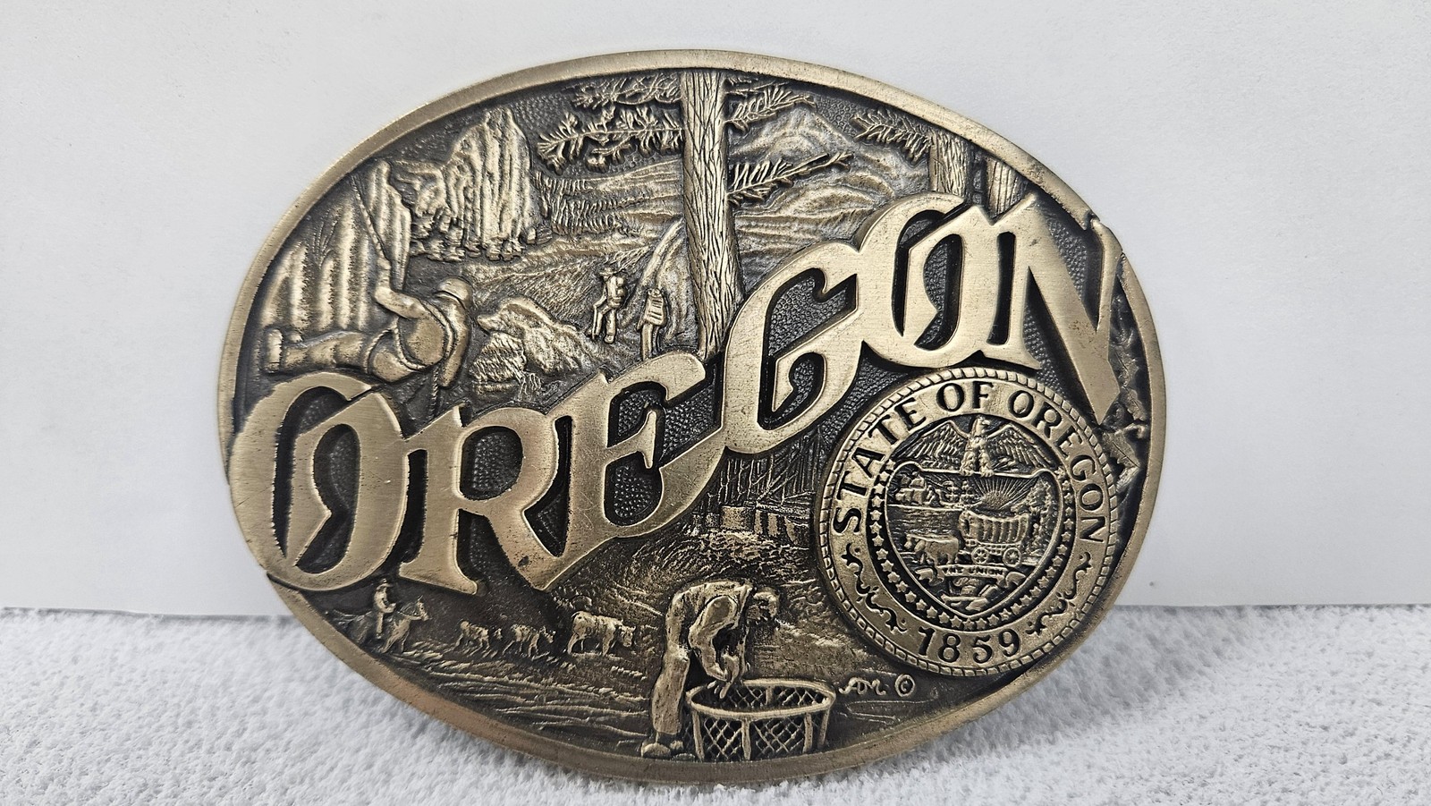 Award Design Medals Belt Buckle Mens Oregon State Seal Solid Brass USA