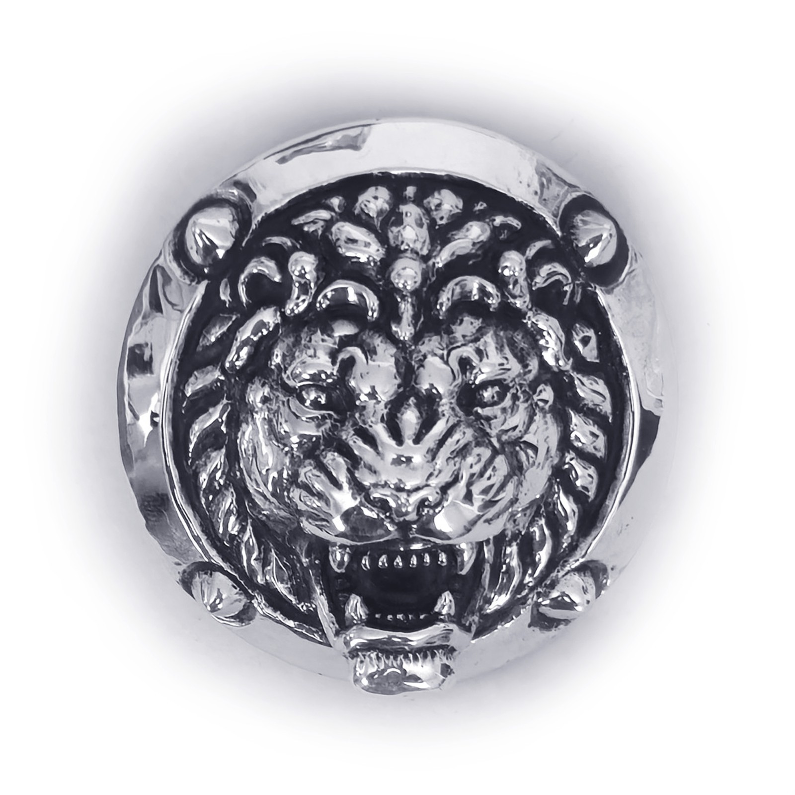 Lion Attacking Head Sterling Silver Round Belt Buckle