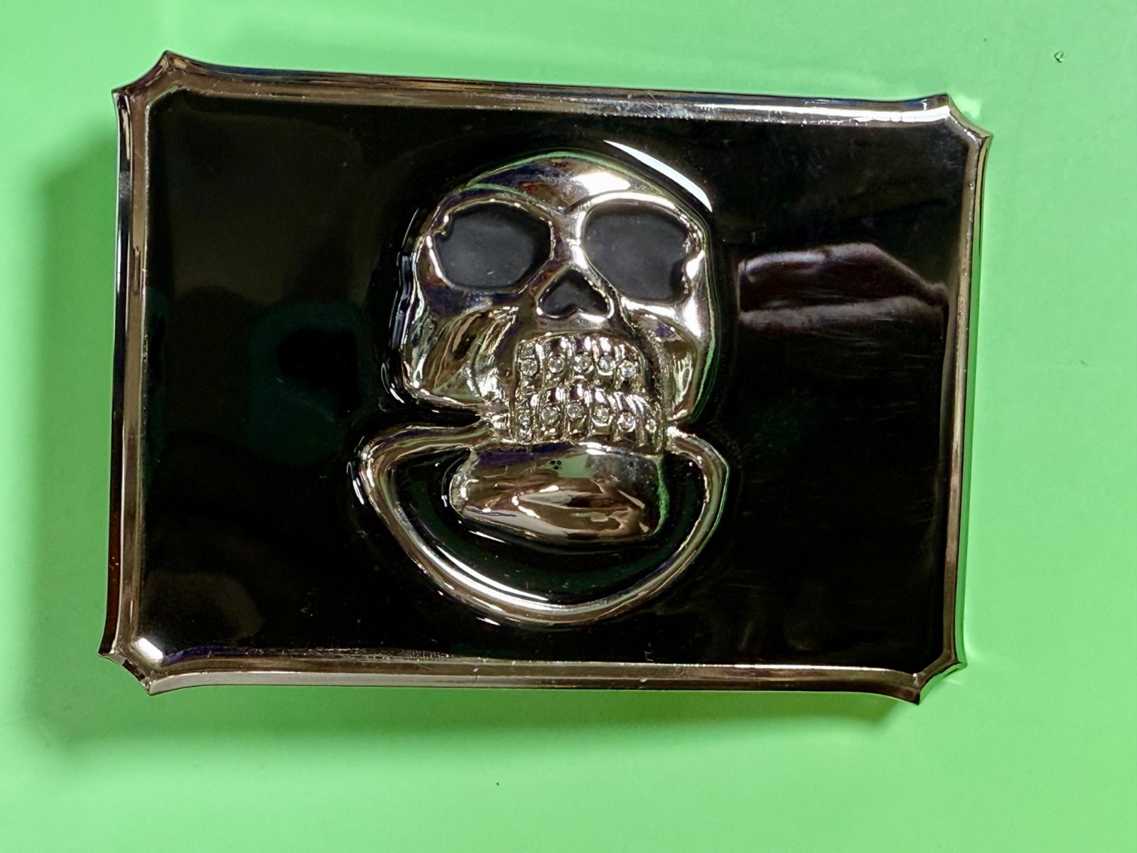 Door knocker Skull Head with Clear Rhinestone Teeth Gothic Punk Lg Belt Buckle