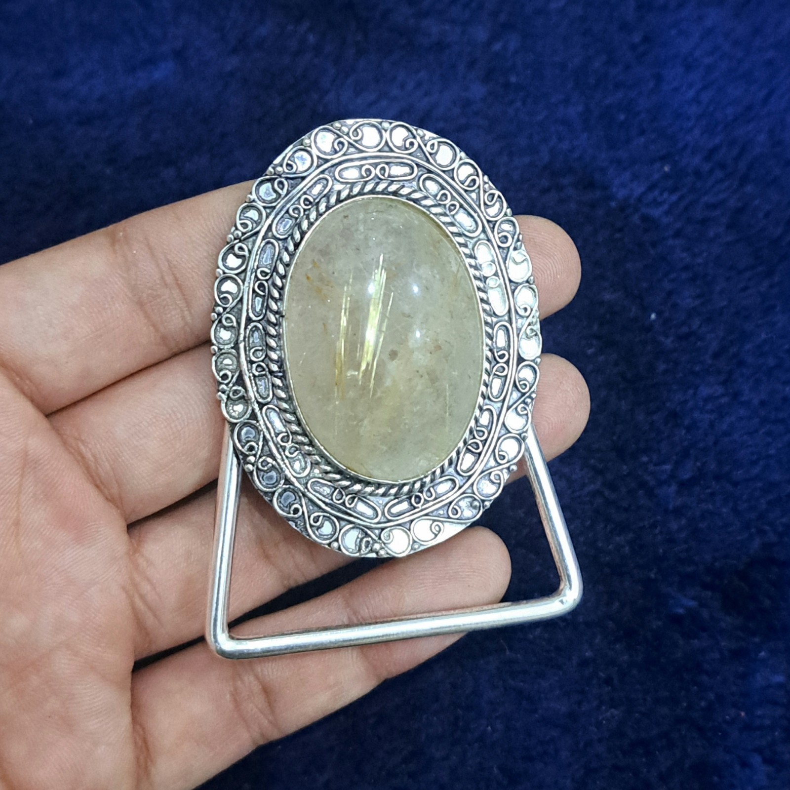 Golden Rutilated Quartz Belt Buckle Silver Plated Handmade Western Cowboy buckle