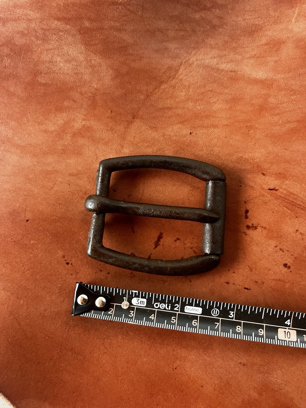 Large vintage horse tack buckle. Lots of patina and character, forged steel
