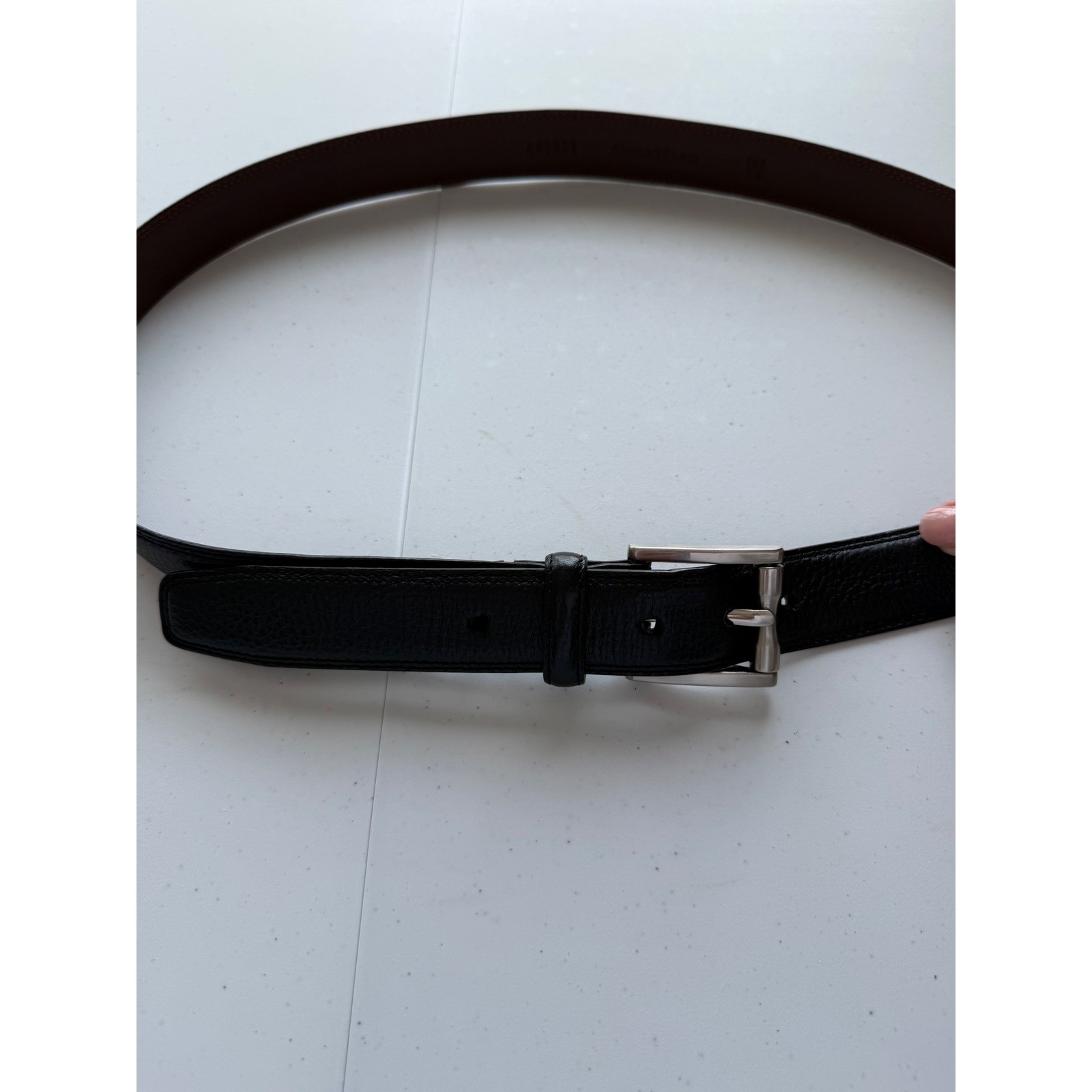 Cole Haan Mens Black Pebble Leather Belt Silver Nickel Buckle Size 40/100