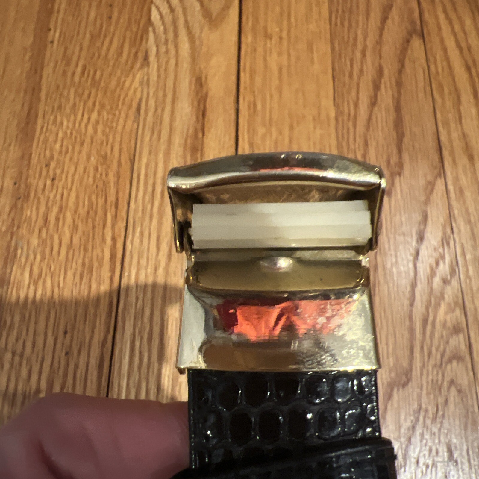 L.F.B. Black Lizard Skin Belt Self Locking Buckle Vintage 42”