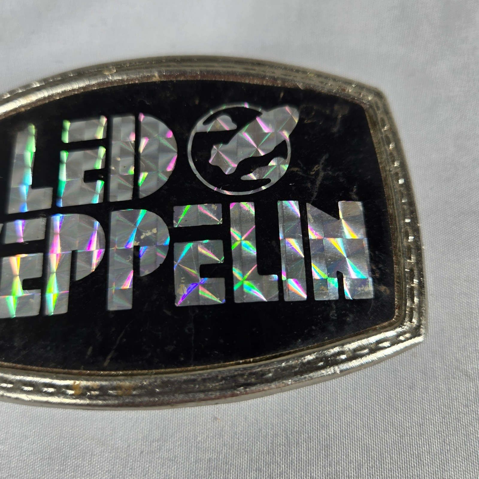 Vintage 1970s Led Zeppelin Belt Buckle Pacifica Holographic Prism Swan Song Logo