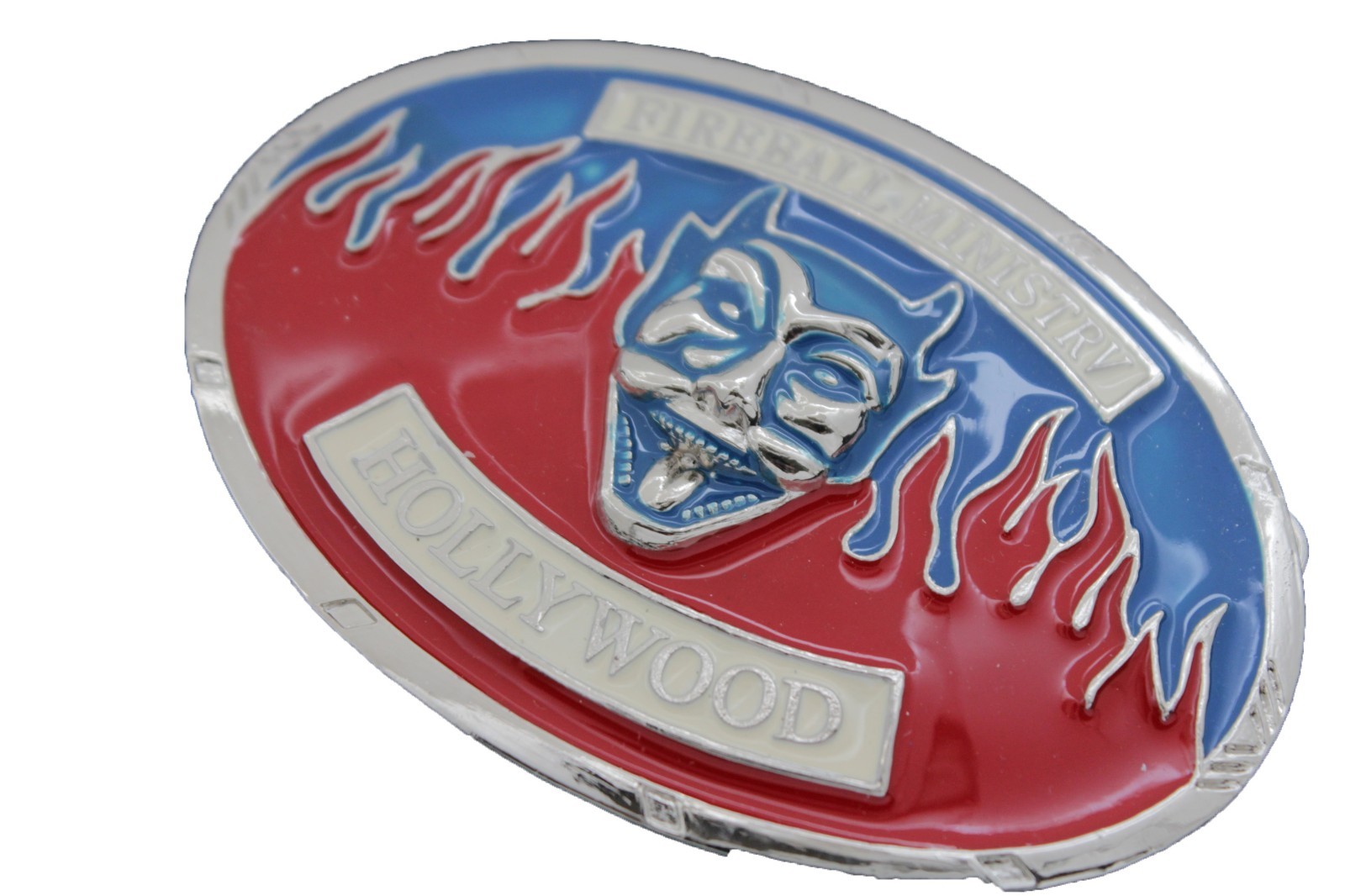 Men Women Silver Metal Buckle Hollywood Fireball Ministry Devil Fire Red Blue