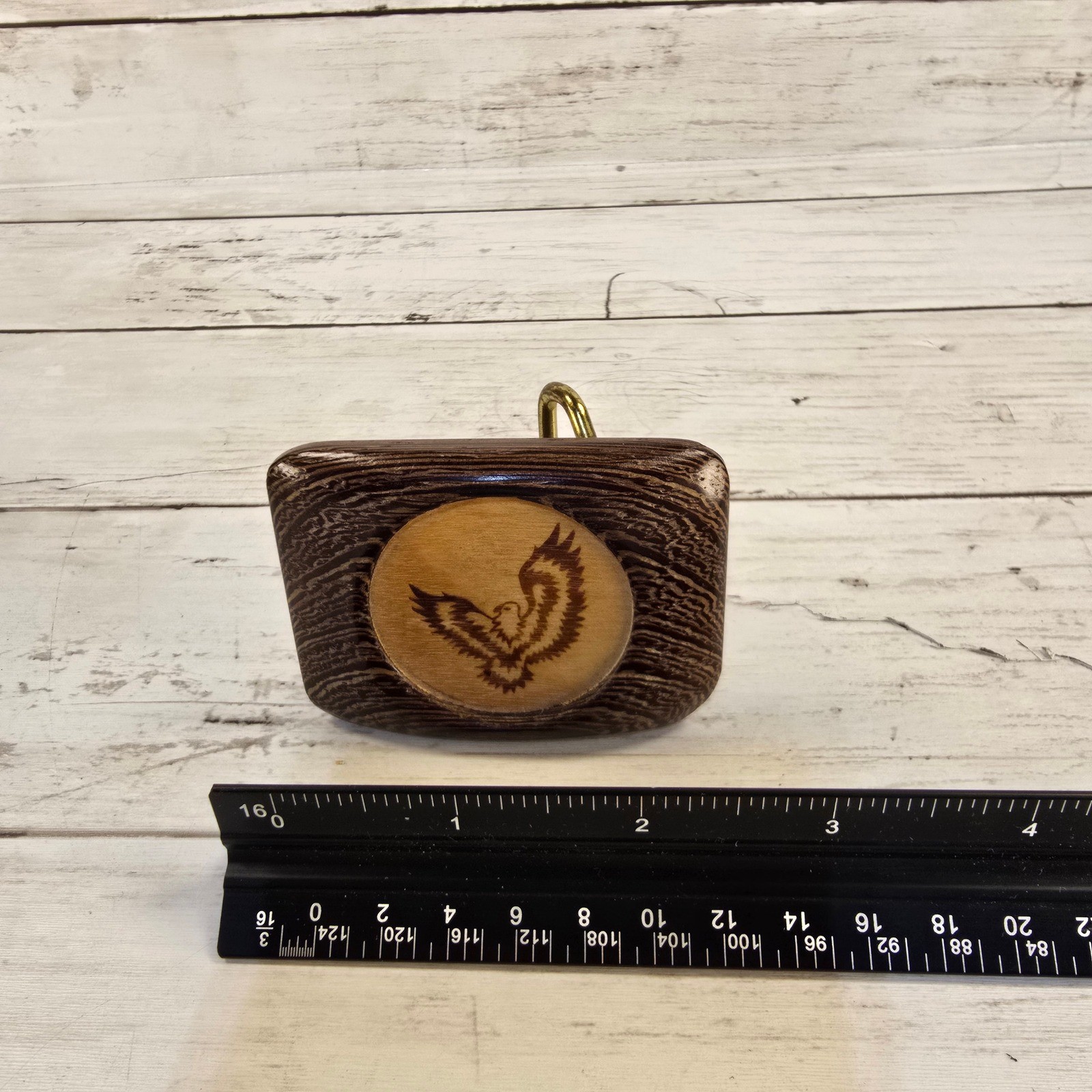 Vintage Handcrafted Wood Eagle Inlay Belt Buckle Brown Brass Tone Western
