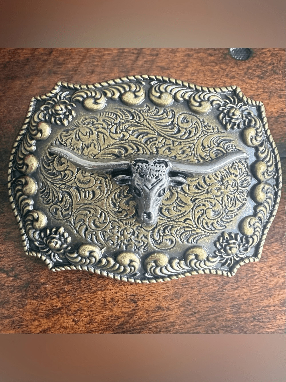 Western Steer Head Belt Buckle Antique Brass Silver Tone