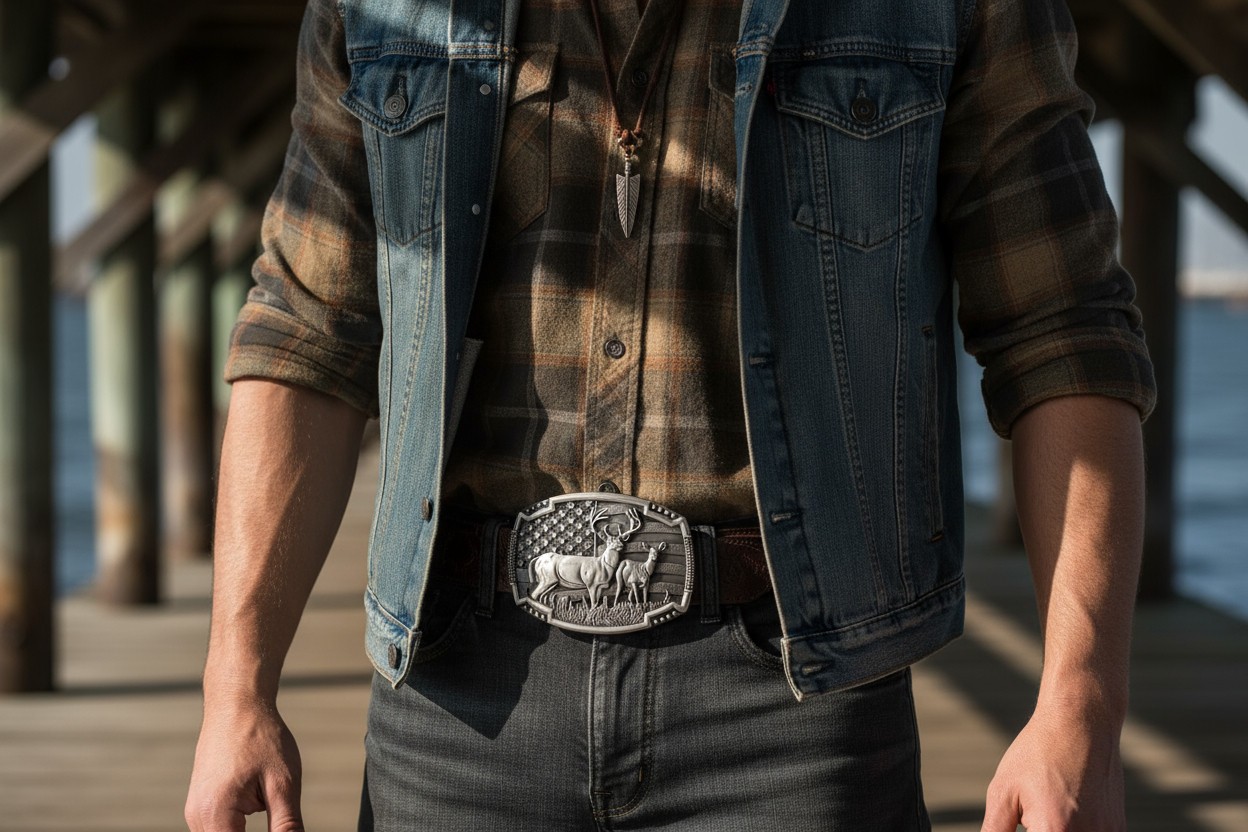 Men Silver Color Metal Belt Buckle Deer Nature Hunter Western Fashion Accessory