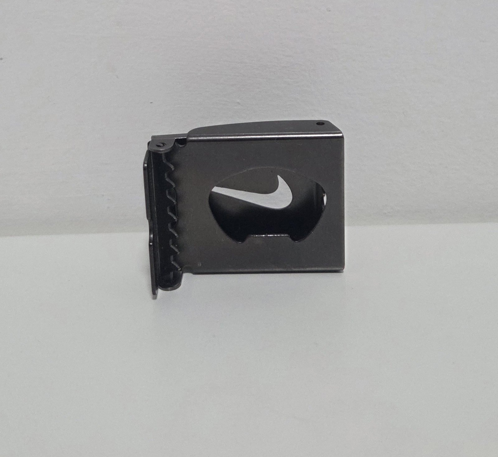 Nike Black Metal Swoosh Logo Belt Buckle & Beer Opener, Rectangular. 2&Prime;x 1 3/4&Prime;