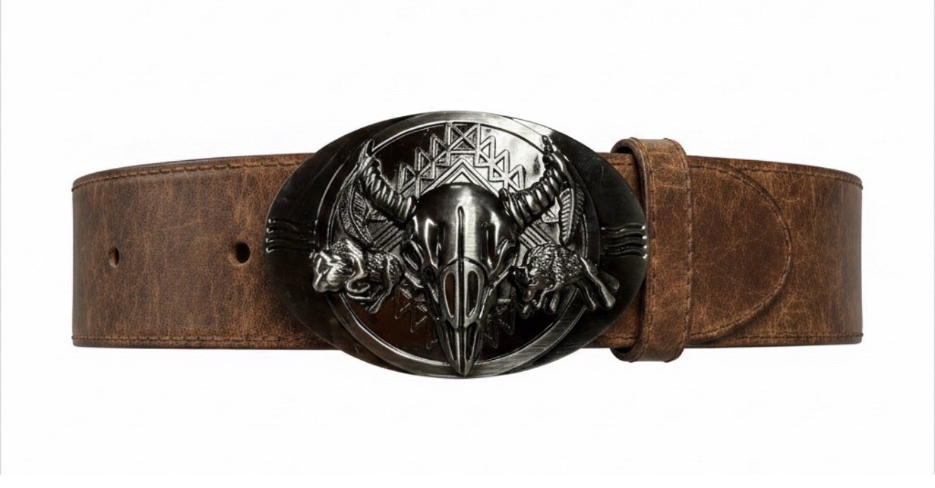Silver-Tone Buckle with Horned Skull & Buffalo Design ~ Western Casual ~ READ