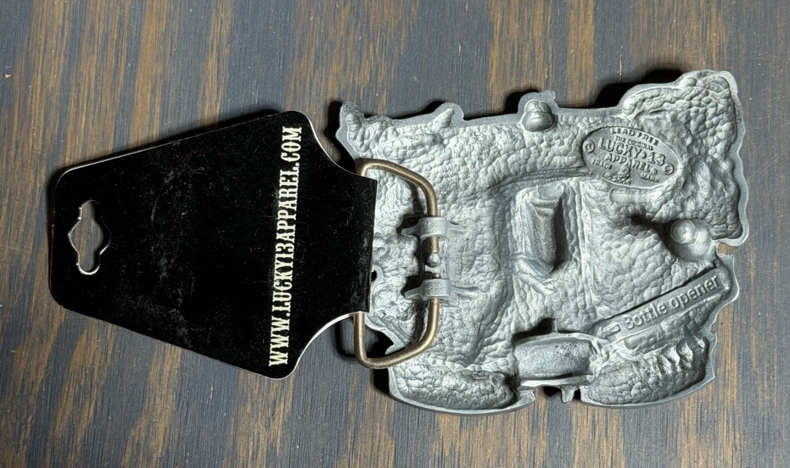 NOS Y2K Lucky 13 Apparel Metal Belt Buckle Face To Face Tattoo Bottle Opener