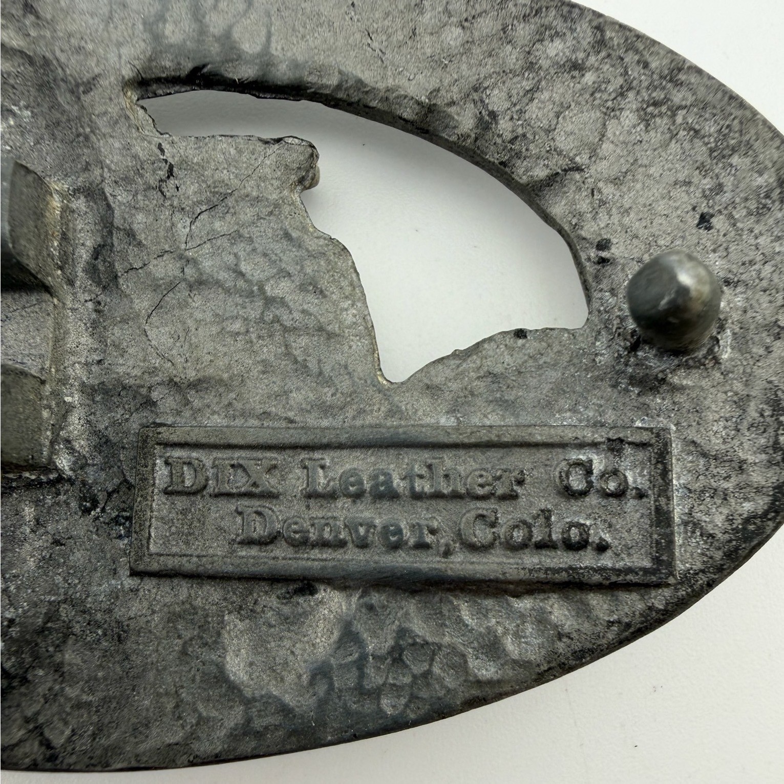 Vintage DIX Leather Co Snowmobile Belt Buckle Gray Excellent Vintage Pewter Tone