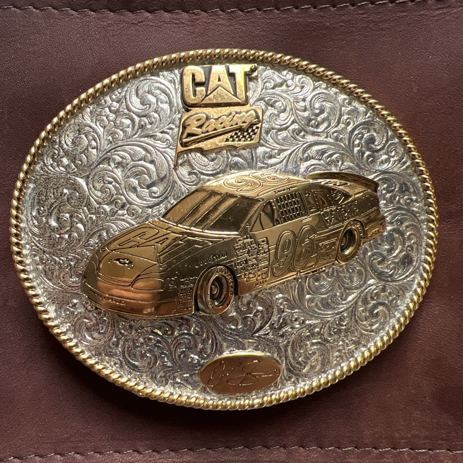 Caterpillar CAT Equipment Gold Silver Plate Belt Buckle NASCAR 96 David Green