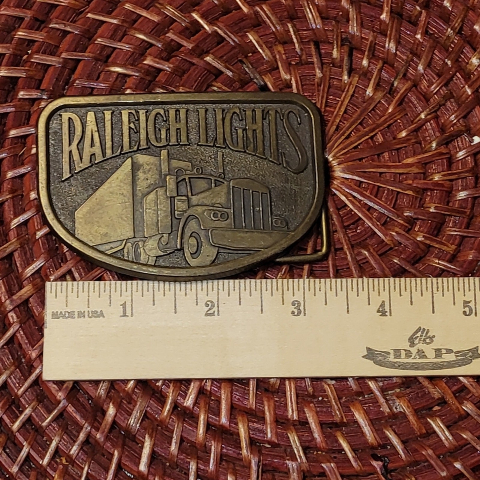 Vintage Raleigh Lights Brass Belt Buckle Tobacco Cigarettes Semi