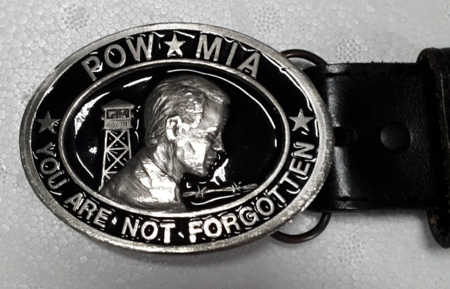 POW MIA Vintage 1987 C&J Inc Buckle Made USA W/ Mexican Leather Blet Size 36/90+