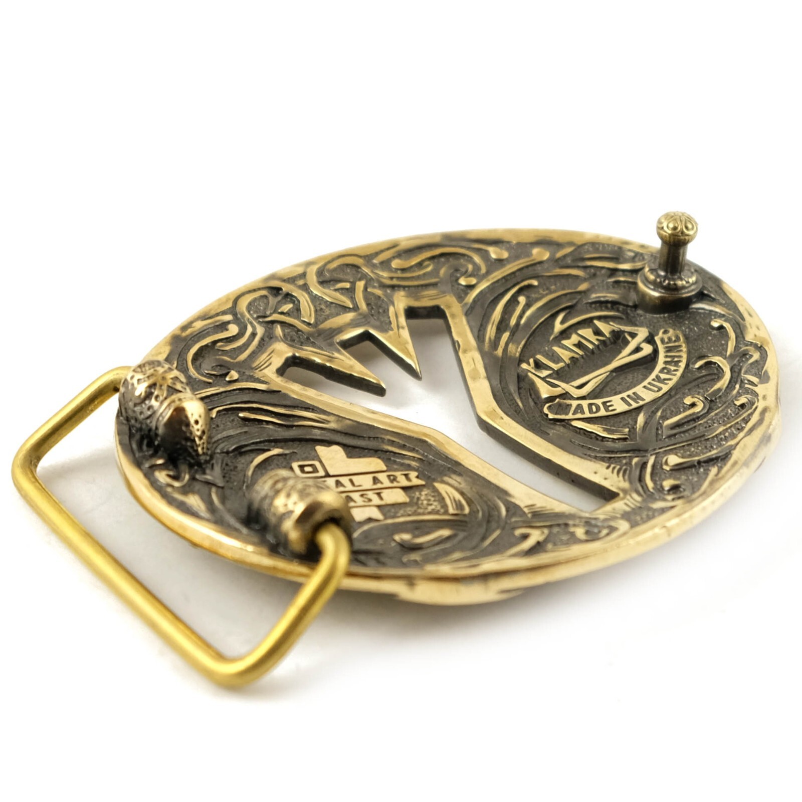 Algiz runic brass belt buckle, Life Rune Celtic Old Norse Scandinavian