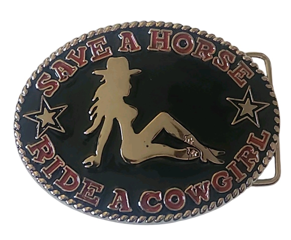 « Save A Horse Ride a Cowboy » Belt Buckle, 3.5&Prime;x2.5&Prime;, with Bottle Opener