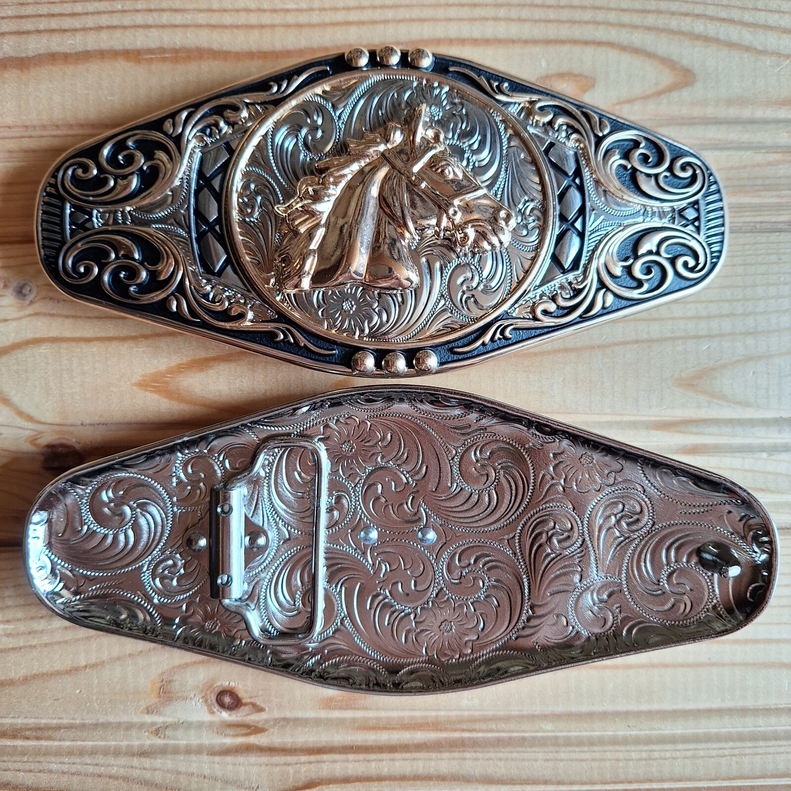 BIG Horse waves western silver & gold & black belt buckle (choice designs)