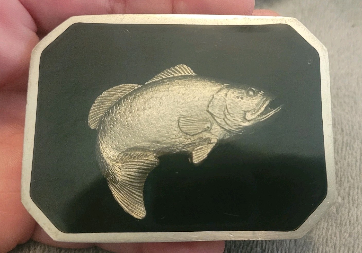 Vintage Bill Callahan Signed Bass Buckle Belt Wildlife in Pewter.